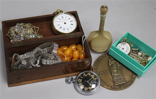 A military issue pocket watch, a Swiss chronograph pocket watch and sundry costume jewellery